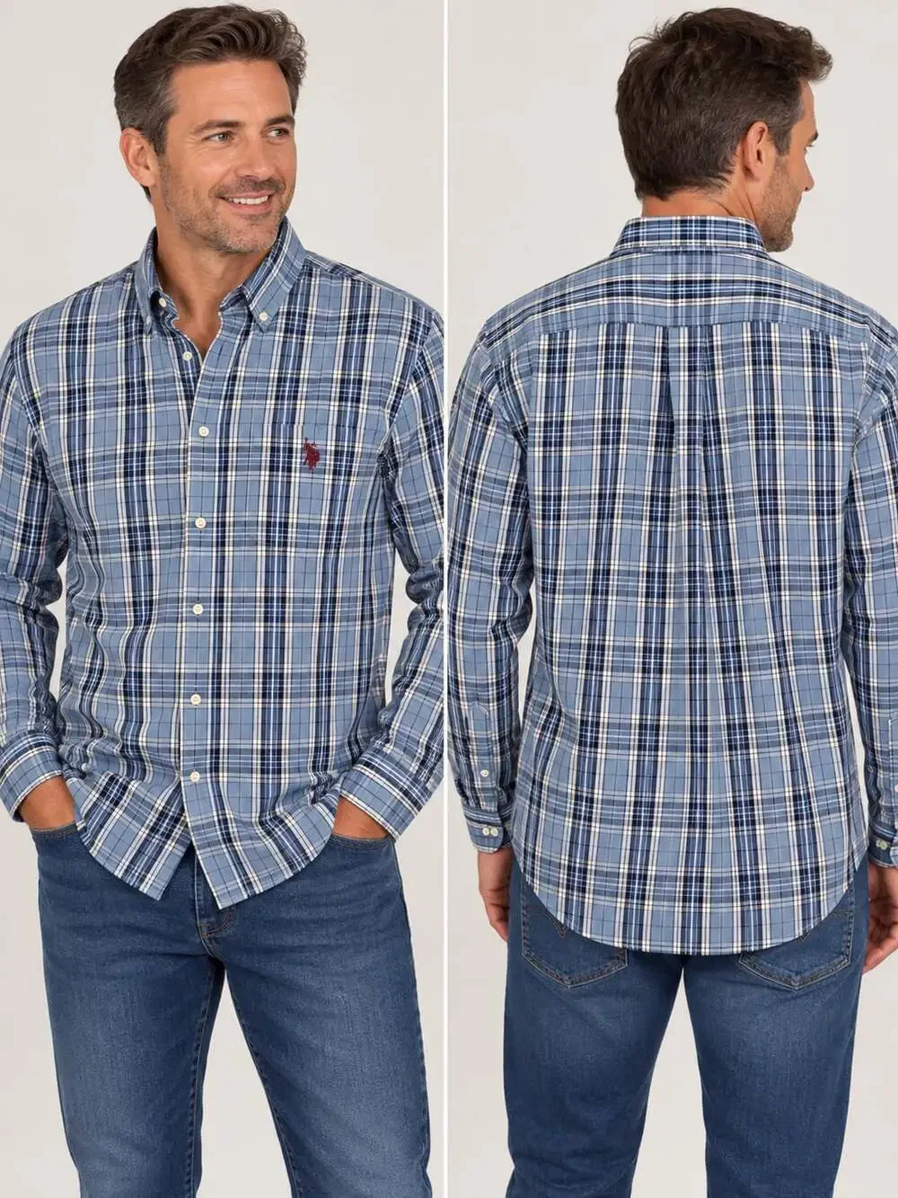 U.S. Polo Assn. Long Sleeve Plaid Button Down Shirt Blue